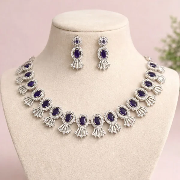 Ailsa American  Diamond  Necklace Set - Purple