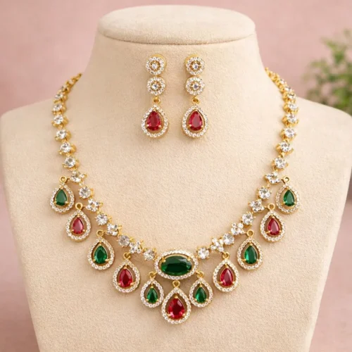 Fiora American  Diamond  Necklace Set - Multi