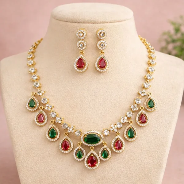 Fiora American  Diamond  Necklace Set - Multi