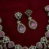 Anam American  Diamond  Necklace Set - Pink