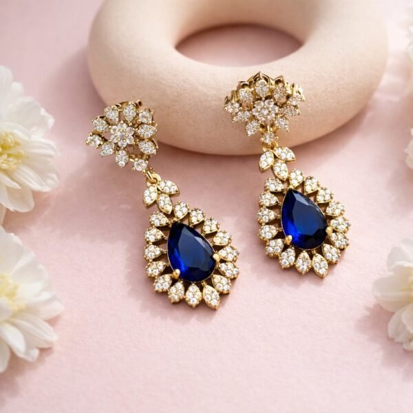 Anam American  Diamond  Necklace Set - Blue