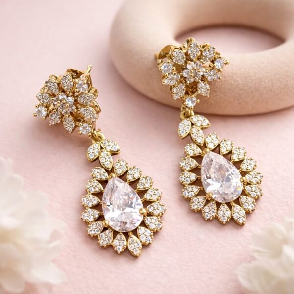 Anam American  Diamond  Necklace Set - White