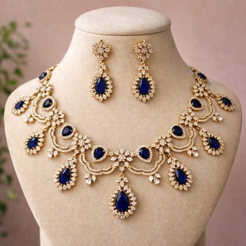 Anam American  Diamond  Necklace Set - Blue