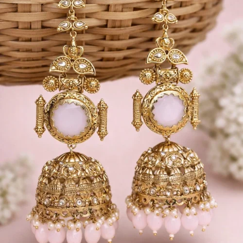 Shaira Premium Brass With Monalisa Stone - Pink