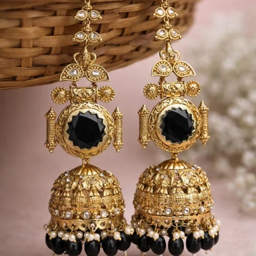 Shaira Premium Brass With Monalisa Stone - Black