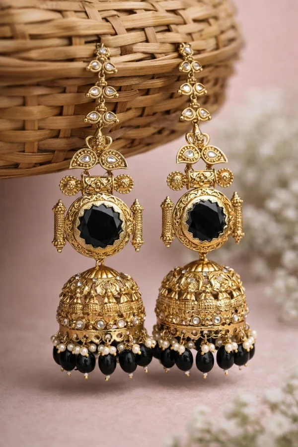 Shaira Premium Brass With Monalisa Stone - Black