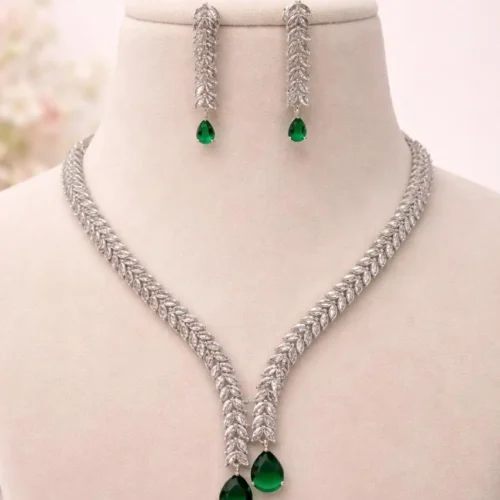 Damini Premium American Diamond Set - Green