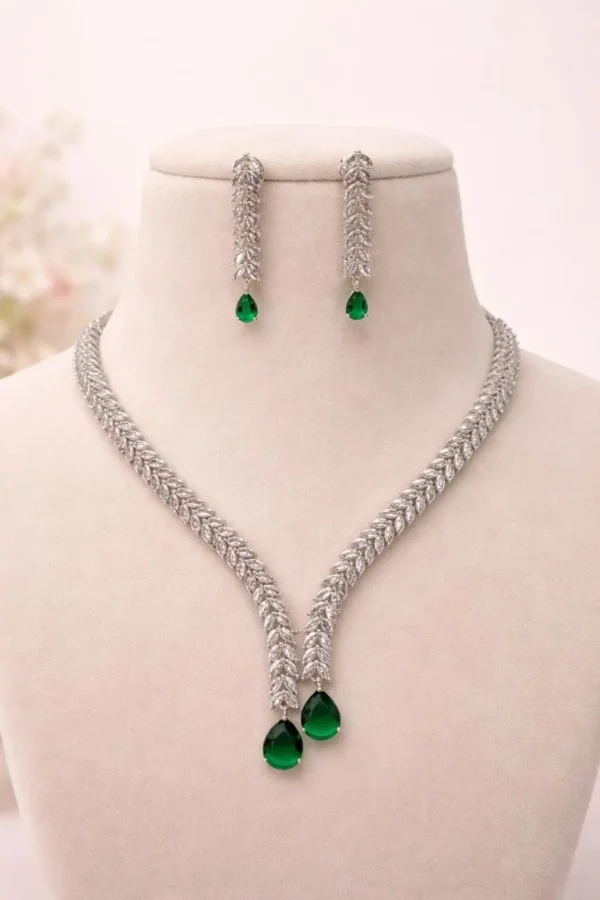 Damini Premium American Diamond Set - Green