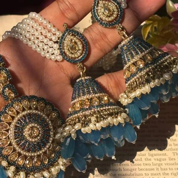 Amber Premium Pakistani Jadau Jhumka With Mangteeka