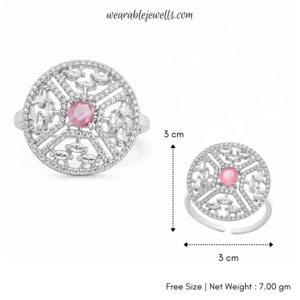 Eva Pink American Diamond Ring - Free Size