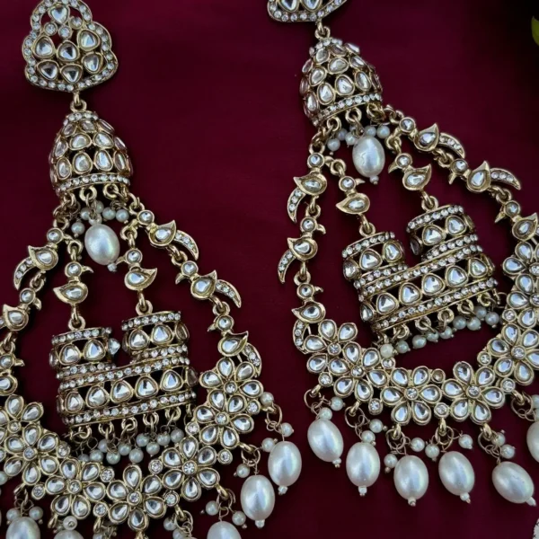 Burj Khalifa Premium Statement Chandbali - White
