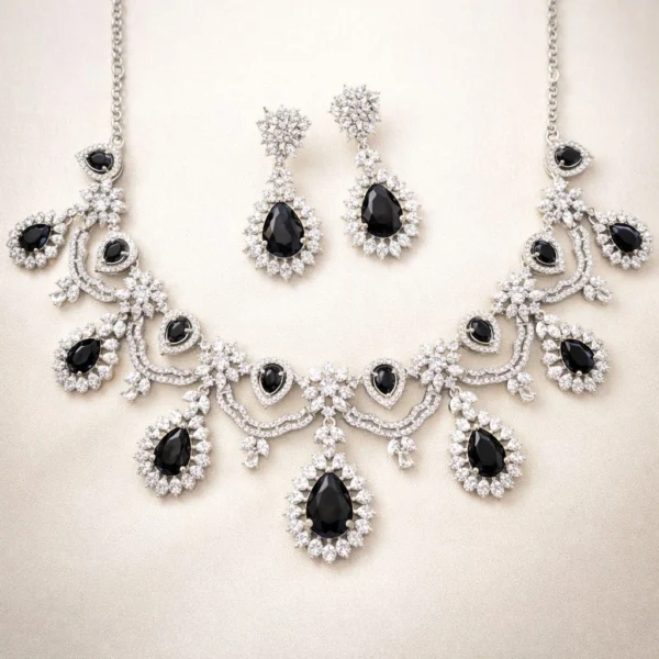 Anam 2.O American Diamond Necklace Set - Black