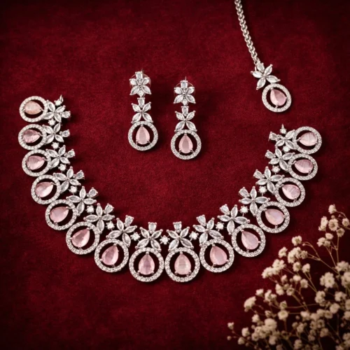 Evelyn Premium American Diamond Set - Pink