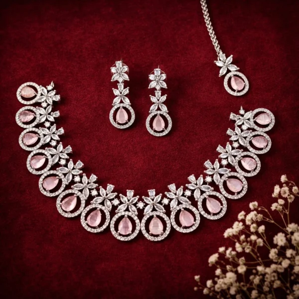 Evelyn Premium American Diamond Set - Pink