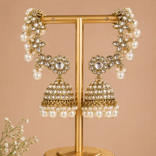 Ragini Premium Kundan Jhumka Set - White
