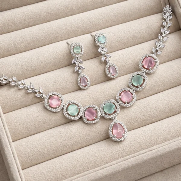 Navya Premium Minimal American Diamond Set - Pastel