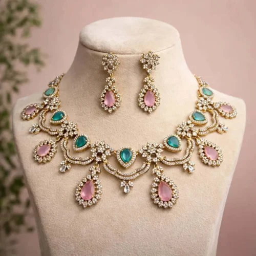 Anam American  Diamond  Necklace Set - Multi