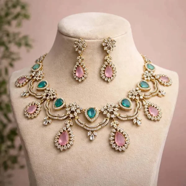 Anam American  Diamond  Necklace Set - Multi