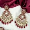 Meher Premium American Diamond Earrings With Mangteeka - Maroon