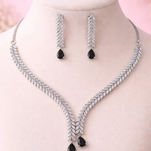 Damini Premium American Diamond Set - Black