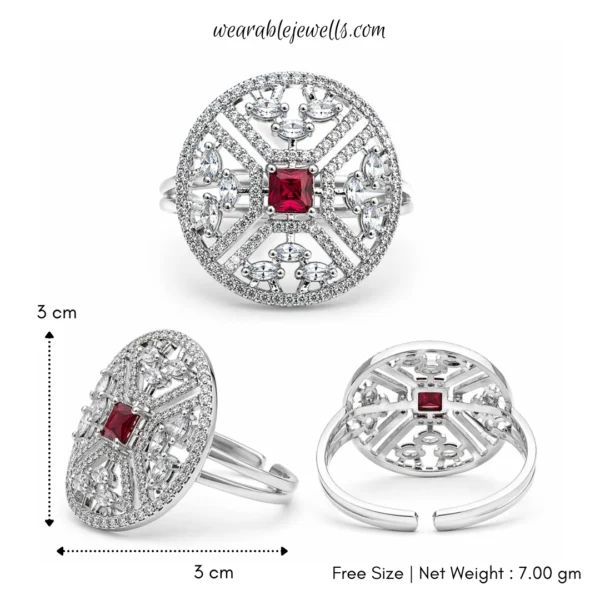 Eva Ruby American Diamond Ring - Free Size