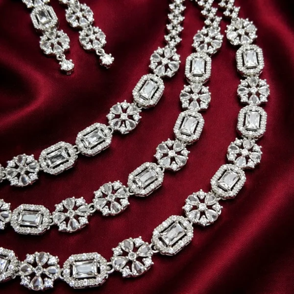 Humaira Premium 3 Layer American Diamond Set - White