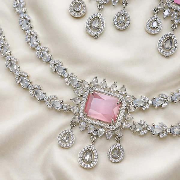Rashi 2 Layer Premium American Diamond Set - Pink