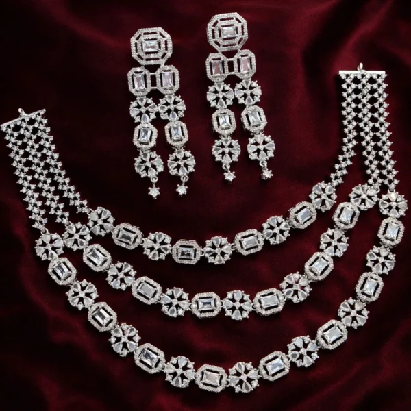 Humaira Premium 3 Layer American Diamond Set - White