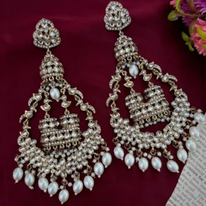 Burj Khalifa Premium Statement Chandbali - White