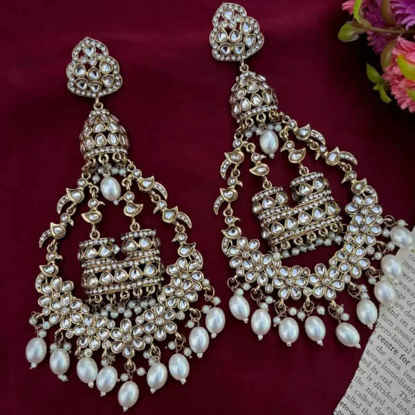 Burj Khalifa Premium Statement Chandbali - White