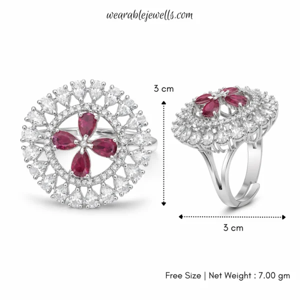 Evelyn Ruby American Diamond Ring  - Free Size