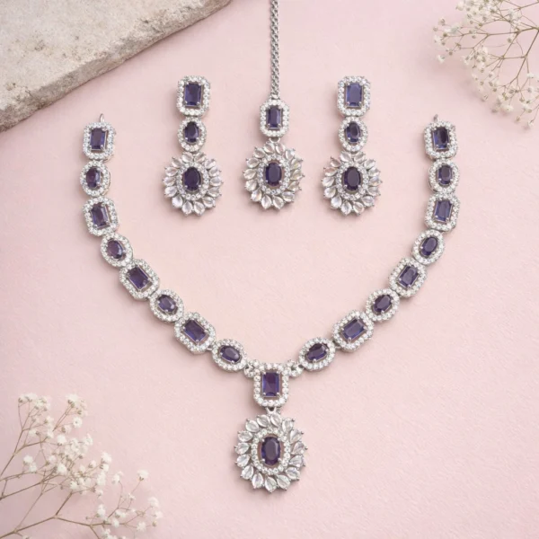 Isabelle Premium American Diamond Set - Purple