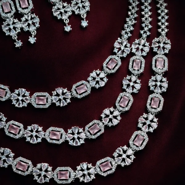 Humaira Premium 3 Layer American Diamond Set - Pink