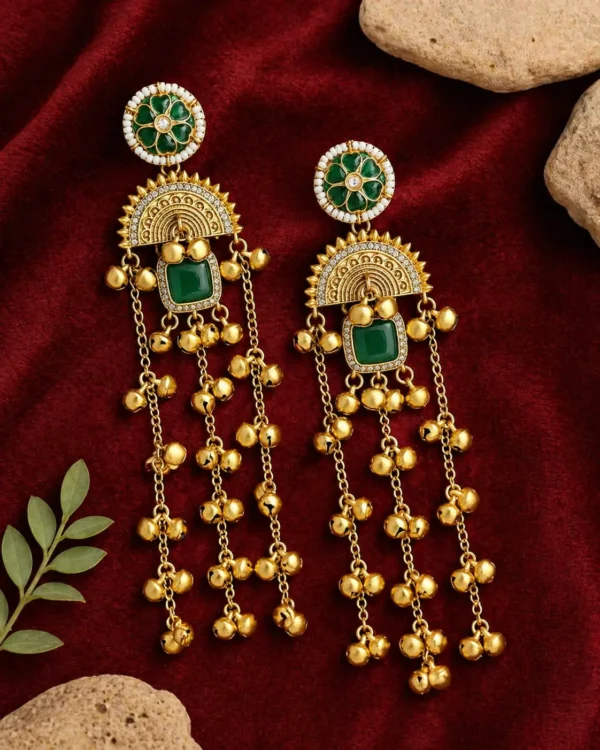 Sadhna Premiun Kashmiri With Monalisa Stone and Pachi Kundan - Green