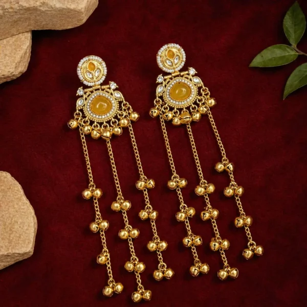 Anjali Premium Brass With Moissanite Stone And Pachi Kundan Work - Yellow
