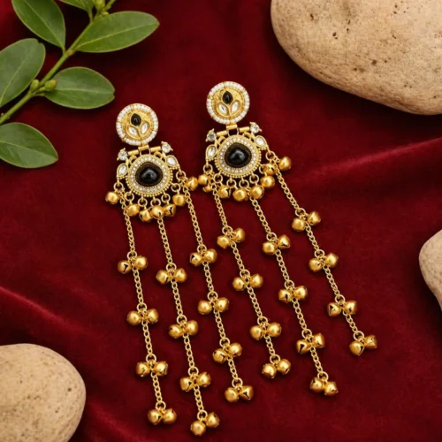 Anjali Premium Brass With Moissanite Stone And Pachi Kundan Work - Black
