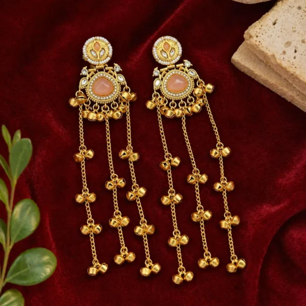 Anjali Premium Brass With Moissanite Stone And Pachi Kundan Work - Pink