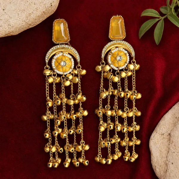 Shivani Kashmiri With Moissanite Stone with Pachi Kundan - Yellow