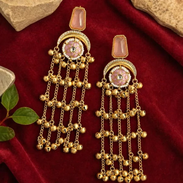 Shivani Kashmiri With Moissanite Stone with Pachi Kundan - Pink