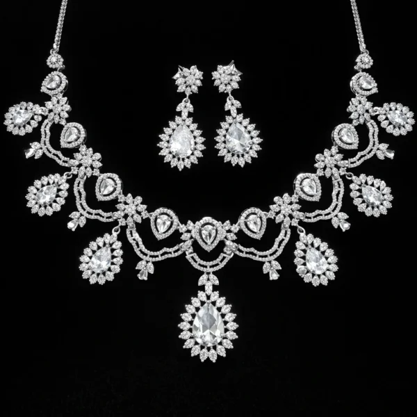 Anam 2.O American Diamond Necklace Set - White