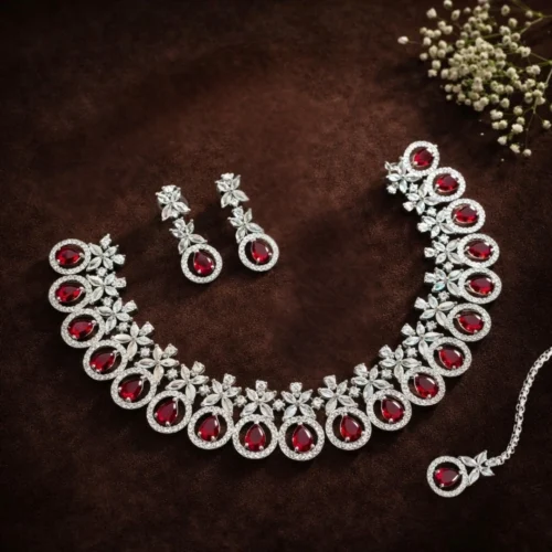 Evelyn Premium American Diamond Set - Ruby