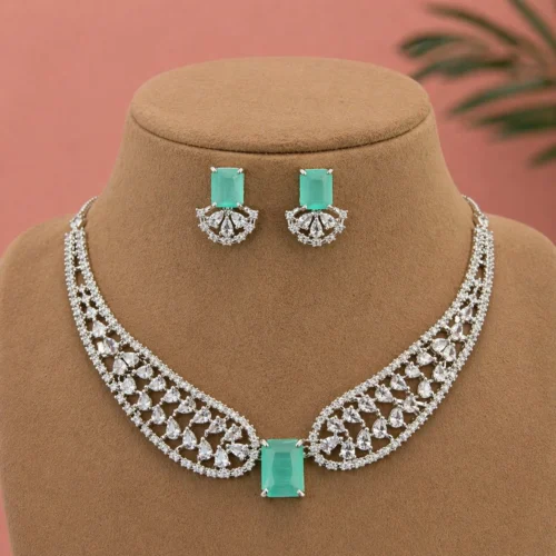 Maya Ali Inspired Premium American Diamond Set - Mint