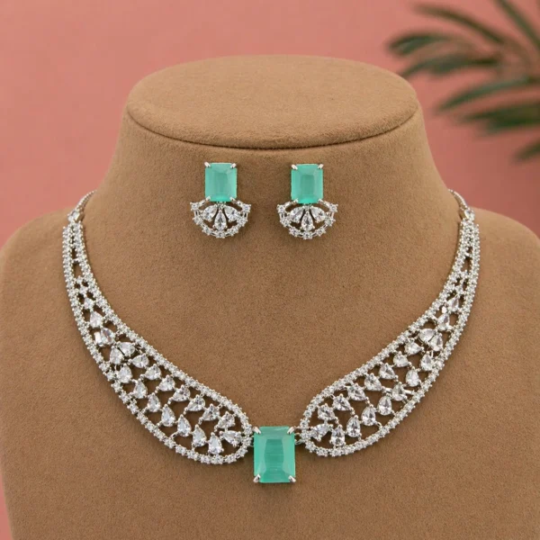 Maya Ali Inspired Premium American Diamond Set - Mint