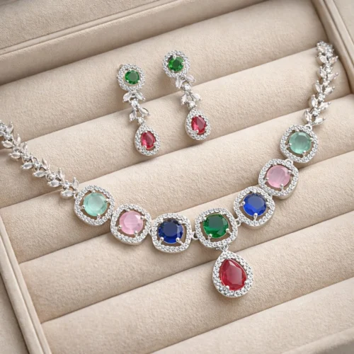 ad6e92da-ae1e-4773-9c87-8665a4f42774 Navya Premium Minimal American Diamond Set - Multi