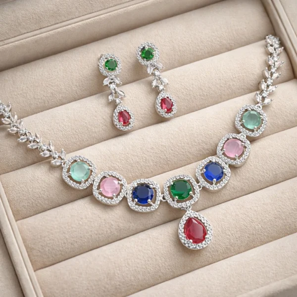 Navya Premium Minimal American Diamond Set - Multi