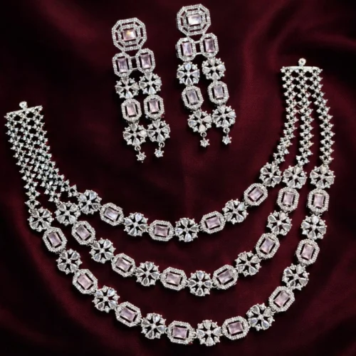 Humaira Premium 3 Layer American Diamond Set - Pink