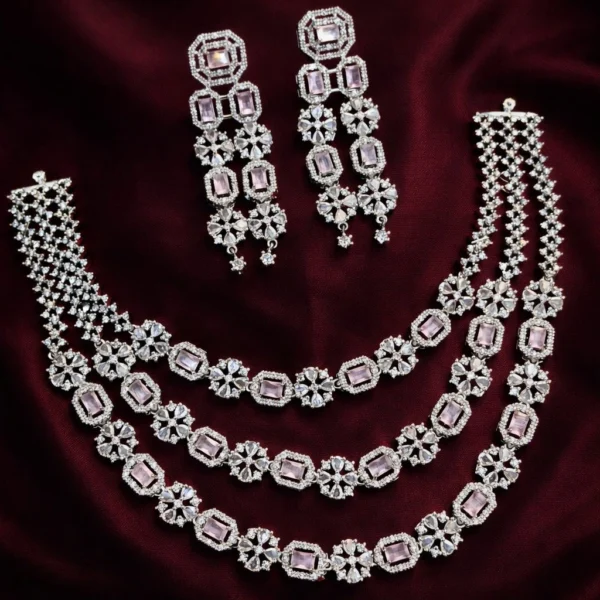 Humaira Premium 3 Layer American Diamond Set - Pink