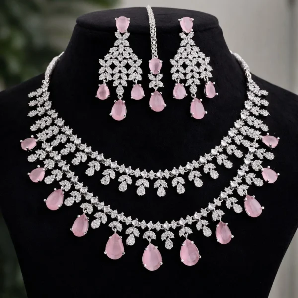 Tara Sutaria Premium American Diamond Set - Pink