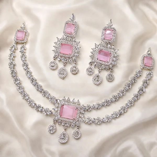 Rashi 2 Layer Premium American Diamond Set - Pink