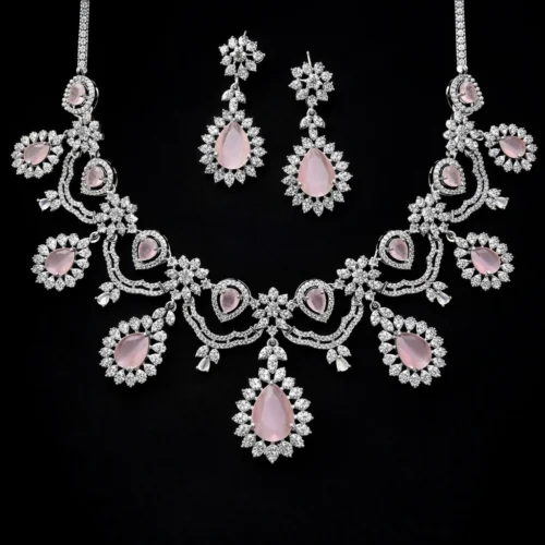 Anam 2.O American Diamond Necklace Set - Pink